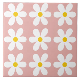 Azulejo De Cerâmica Padrão Floral de Margarida Rosa-Rosa