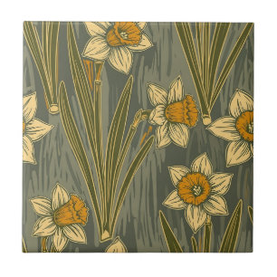 Azulejo De Cerâmica Padrão Floral de Narciso Amarelo Branco Minimalist