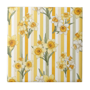 Azulejo De Cerâmica Padrão Floral de Narciso Listrado (1)