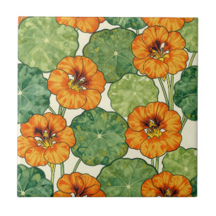 Azulejo De Cerâmica Padrão Floral de Nastúrcio em Aquarela