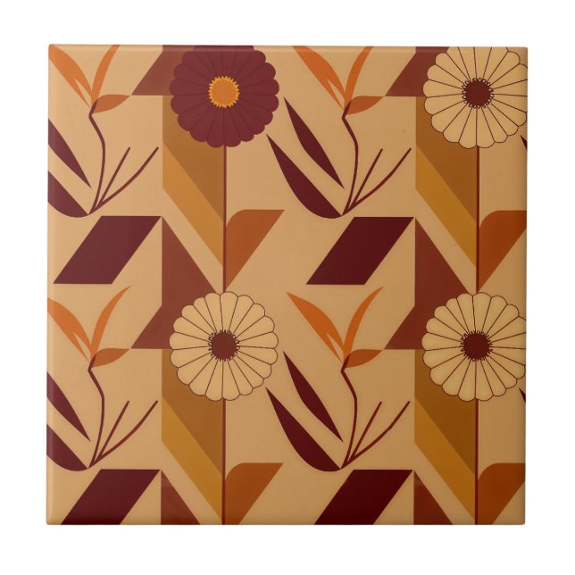 Azulejo De Cerâmica Padrão Floral de Outono Escandinavo (Frente)