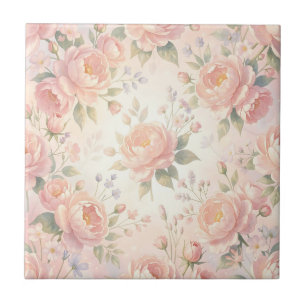 Azulejo De Cerâmica Padrão Floral de Peônia Rosa Suave
