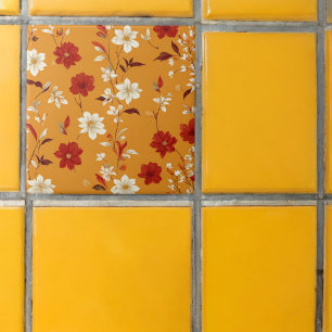 Azulejo De Cerâmica Padrão Floral de Pintura de Outono Laranja