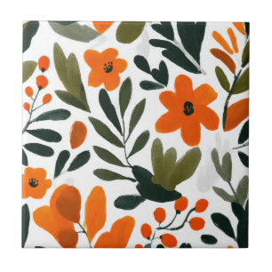 Azulejo De Cerâmica Padrão Floral de Primavera com Flores Laranjas Del