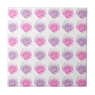 Azulejo De Cerâmica Padrão floral de rosas cor-de-rosa e roxo
