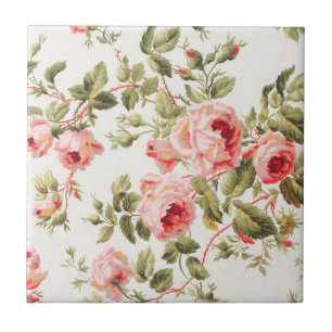 Azulejo De Cerâmica Padrão floral de rosas cor-de-rosa vintage