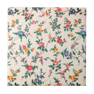 Azulejo De Cerâmica Padrão floral de rosas vermelhas vintage e flores