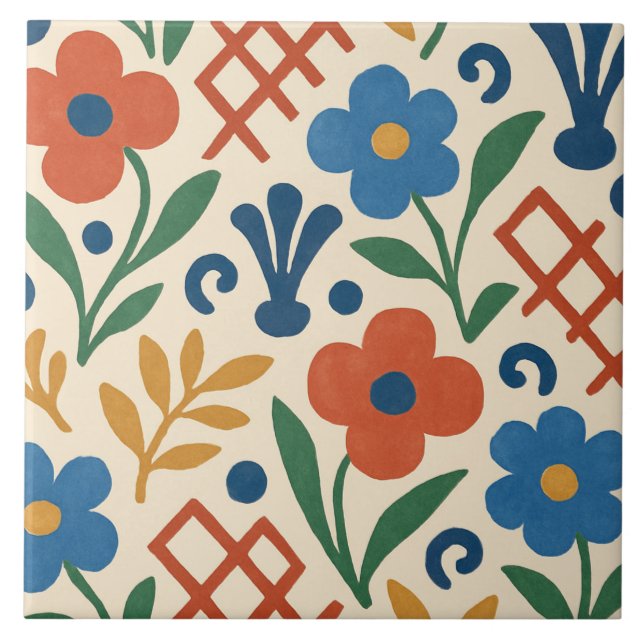 Azulejo De Cerâmica Padrão Floral de Trellis de País Retroativo (Frente)