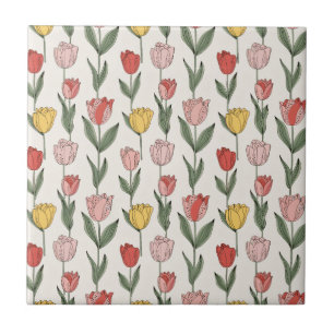 Azulejo De Cerâmica Padrão Floral de Tulipa Moderna Botânica Suave Pri