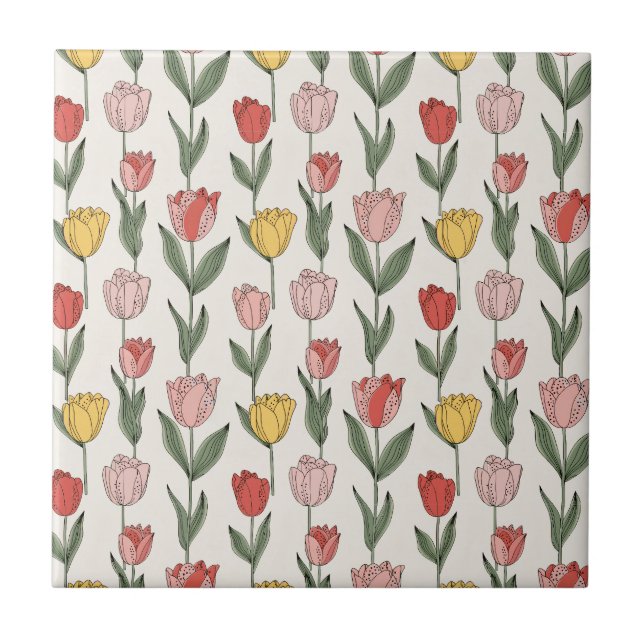 Azulejo De Cerâmica Padrão Floral de Tulipa Moderna Botânica Suave Pri (Frente)