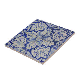 Azulejo De Cerâmica Padrão Floral de Vintagem do Mediterrâneo Azul e B