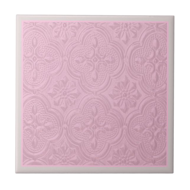 Azulejo De Cerâmica Padrão Floral Decorativo Rosa (Frente)