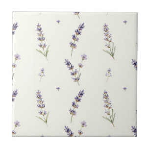 Azulejo De Cerâmica Padrão Floral Delicado de Lavanda em Aquarela