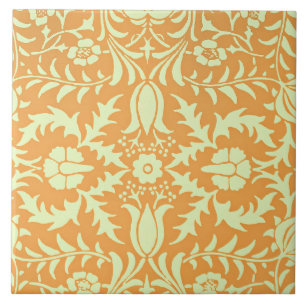 Azulejo De Cerâmica Padrão floral, desenho dourado e amarelo pastel,