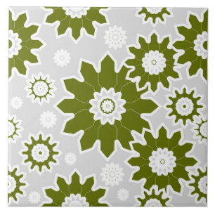 Azulejo De Cerâmica Padrão floral, design moderno, verde-oliva, branco
