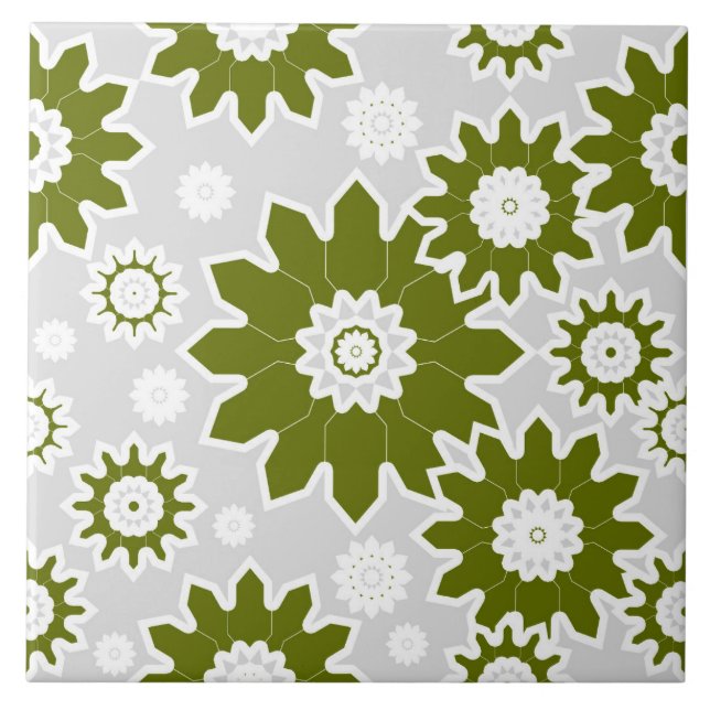 Azulejo De Cerâmica Padrão floral, design moderno, verde-oliva, branco (Frente)