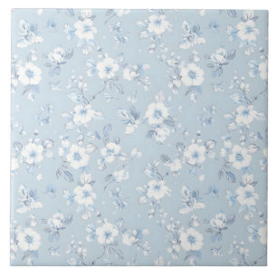 Azulejo De Cerâmica Padrão floral do estilo Pale Azul Country