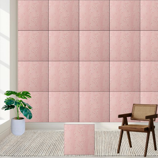 Azulejo De Cerâmica Padrão Floral do Flor de Cereja Rosa (Pink Cherry Blossom Floral Pattern Ceramic Tile)