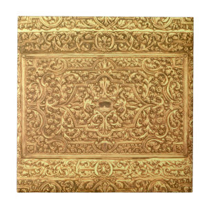 Azulejo De Cerâmica Padrão Floral Dourado Ornamentado Antigo