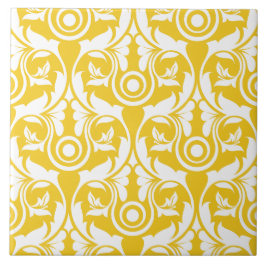 Azulejo De Cerâmica Padrão floral elegante amarelo e branco