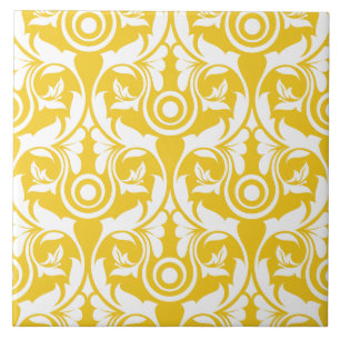 Azulejo De Cerâmica Padrão floral elegante amarelo e branco