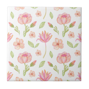 Azulejo De Cerâmica Padrão Floral Elegante com Peônias Rosas e Lírios
