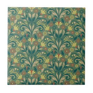 Azulejo De Cerâmica Padrão Floral Elegante em Amarelo e Vermelho sobre