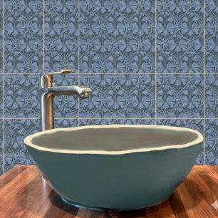 Azulejo De Cerâmica Padrão Floral Elegante em Aquarela Azul