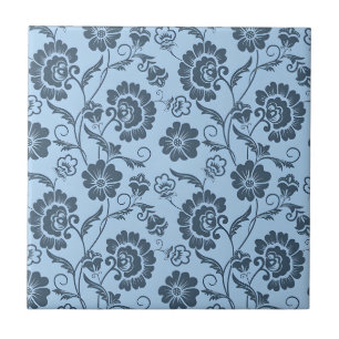 Azulejo De Cerâmica Padrão Floral Elegante em Fundo Azul Claro