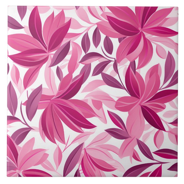 Azulejo De Cerâmica Padrão Floral Elegante Fuchsia Rosa (Frente)