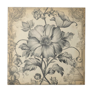 Azulejo De Cerâmica Padrão Floral Elegante Gravado Francês Vintage