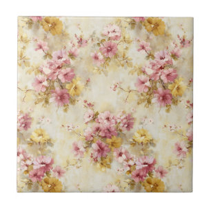 Azulejo De Cerâmica Padrão Floral em Aquarela Vintage