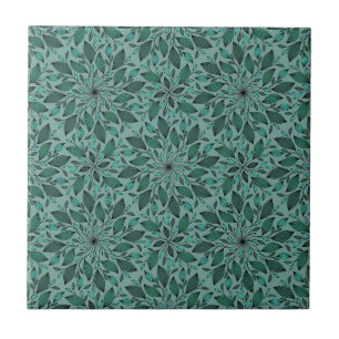 Azulejo De Cerâmica Padrão Floral em Azul Turquesa Elegante com Mandal