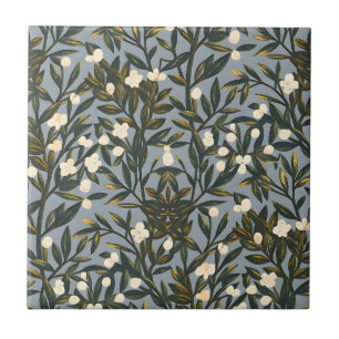 Azulejo De Cerâmica Padrão floral em fundo cinza-azulado empoeirado