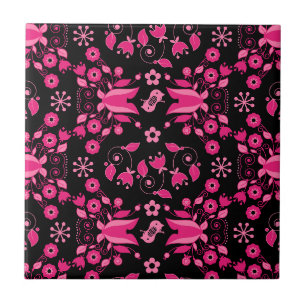 Azulejo De Cerâmica Padrão Floral Escandinavo Rosa Moderno