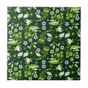 Azulejo De Cerâmica Padrão Floral Escandinavo Verde Moderno