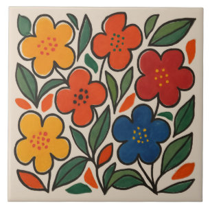 Azulejo De Cerâmica Padrão Floral Estilo Retro Anos 60