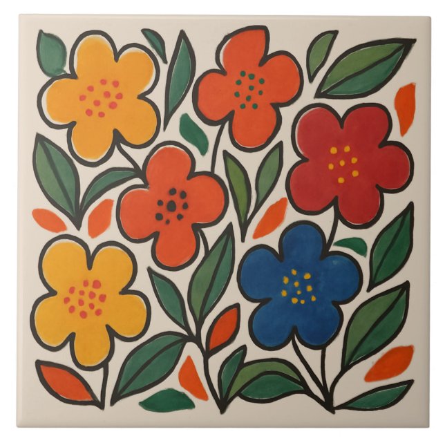Azulejo De Cerâmica Padrão Floral Estilo Retro Anos 60 (Frente)
