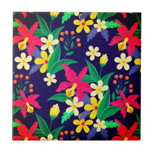 Azulejo De Cerâmica Padrão Floral Exótico Colorido-23021
