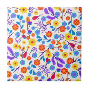 Azulejo De Cerâmica Padrão Floral Exótico Colorido-23165