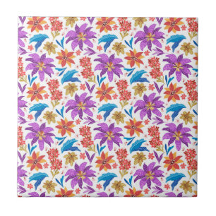 Azulejo De Cerâmica Padrão Floral Exótico Colorido Desenhado à Mão-707