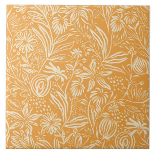 Azulejo De Cerâmica Padrão Floral Favorito em Amarelo Ouro,