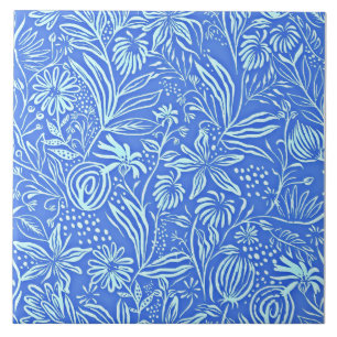 Azulejo De Cerâmica Padrão Floral Favorito em Azul