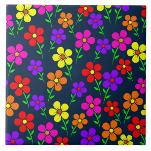 Azulejo De Cerâmica Padrão Floral Flores Coloridas