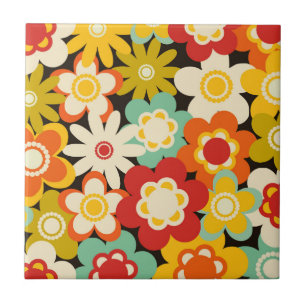 Azulejo De Cerâmica Padrão Floral Fofo Colorido Retro Brilhante