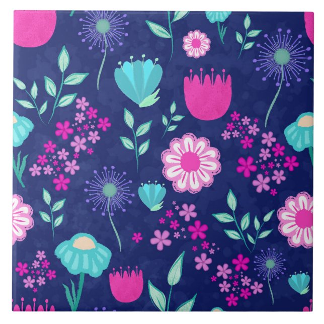 Azulejo De Cerâmica Padrão floral fofo de fundo (Frente)