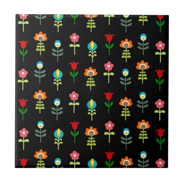 Azulejo De Cerâmica Padrão floral folclórico retrô (Frente)