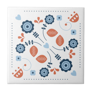 Azulejo De Cerâmica Padrão Floral Folk Escandinavo Design
