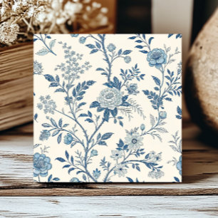 Azulejo De Cerâmica Padrão floral francês azul Toile de Jouy
