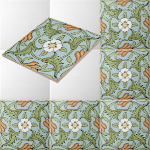 Azulejo De Cerâmica Padrão Floral Francês da Era Vitoriana Antiga